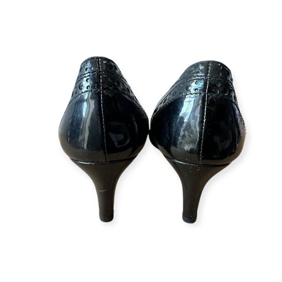 Miu Miu Black Patent Pumps with Studded Bow with perfs, Size 38.5 EU - Picture 8 of 14